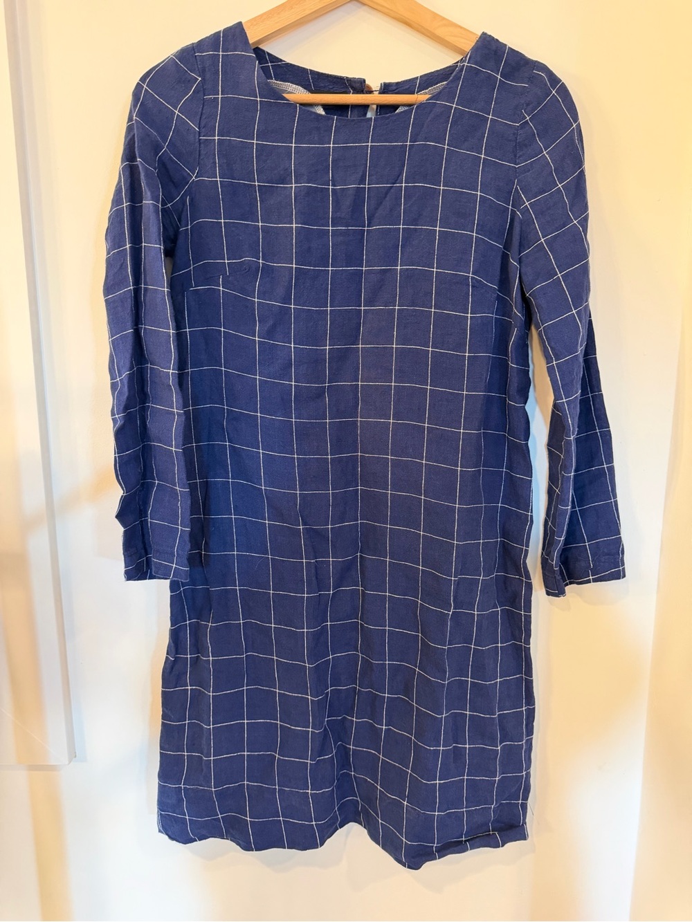 Blue Windowpane Midi Shift Dress 100% linen